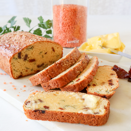 Sun dried tomato and olive red lentil bread